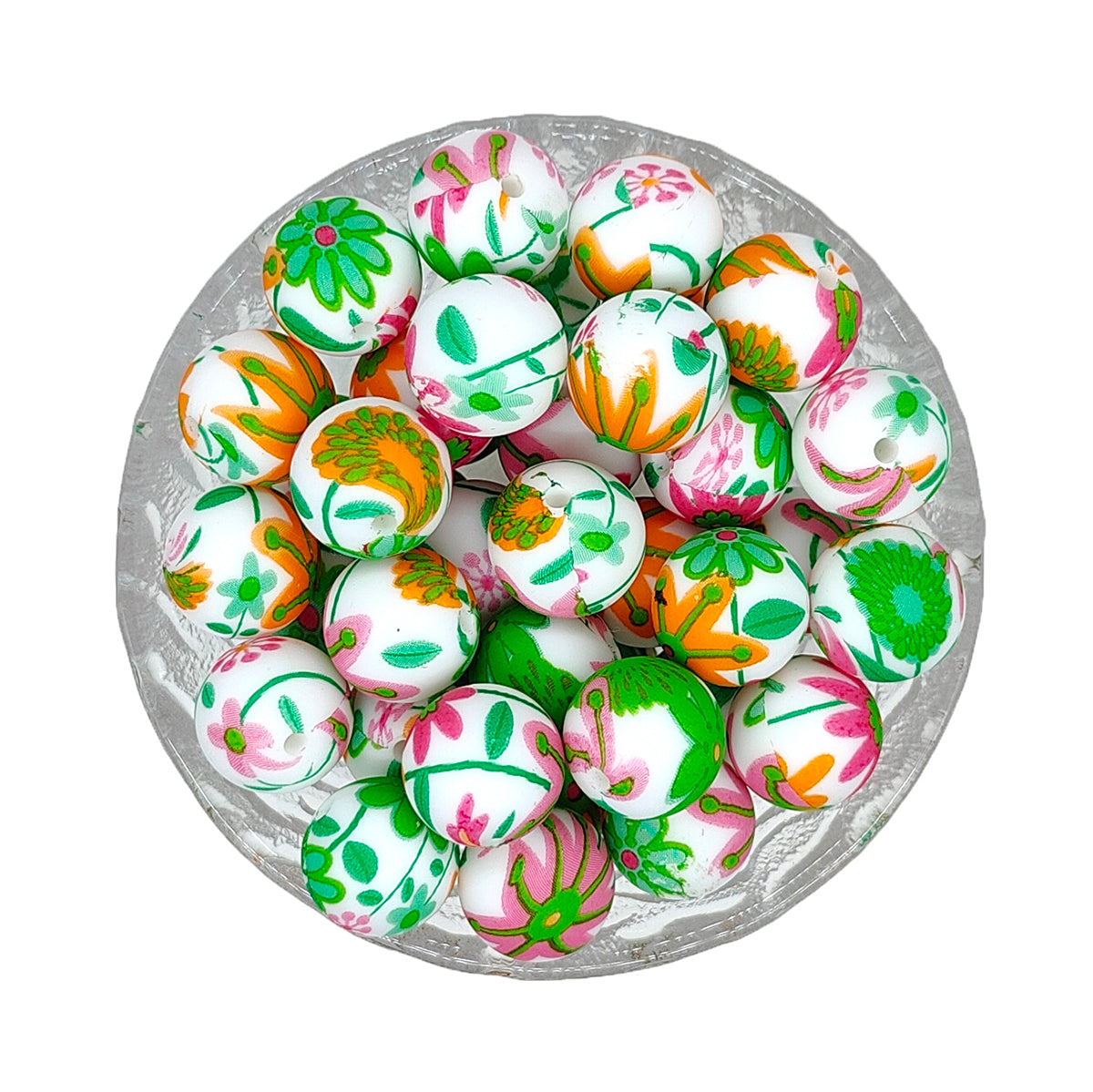 15mm Round Print Silicone Beads