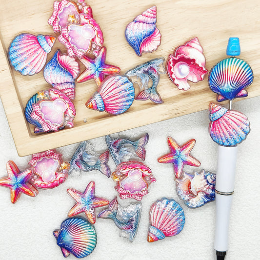 Starfish Seashell Acrylic Flat Focal Beads