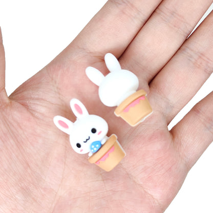 3D Cute Rabbit Potted Easter Silicone Focal Beads