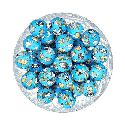 15mm New Round Print Silicone Beads
