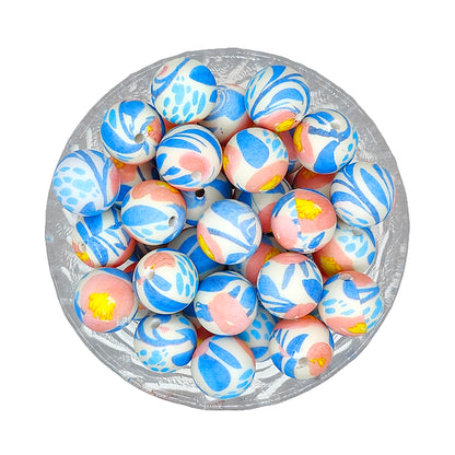 15mm Round Print Silicone Beads