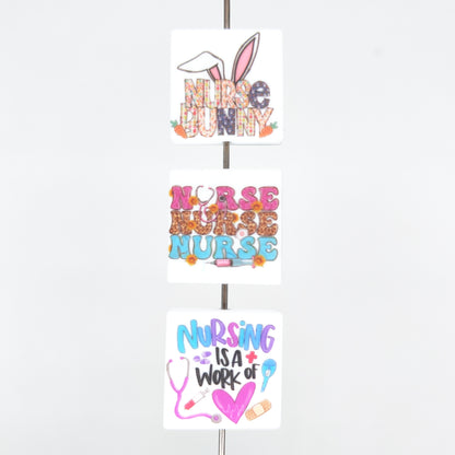 8pcs Nurse Life Print Focal Assorted Beads
