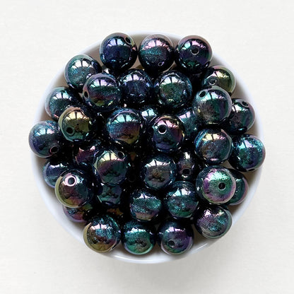 16mm Round Bubblegum Glitter Acrylic Beads