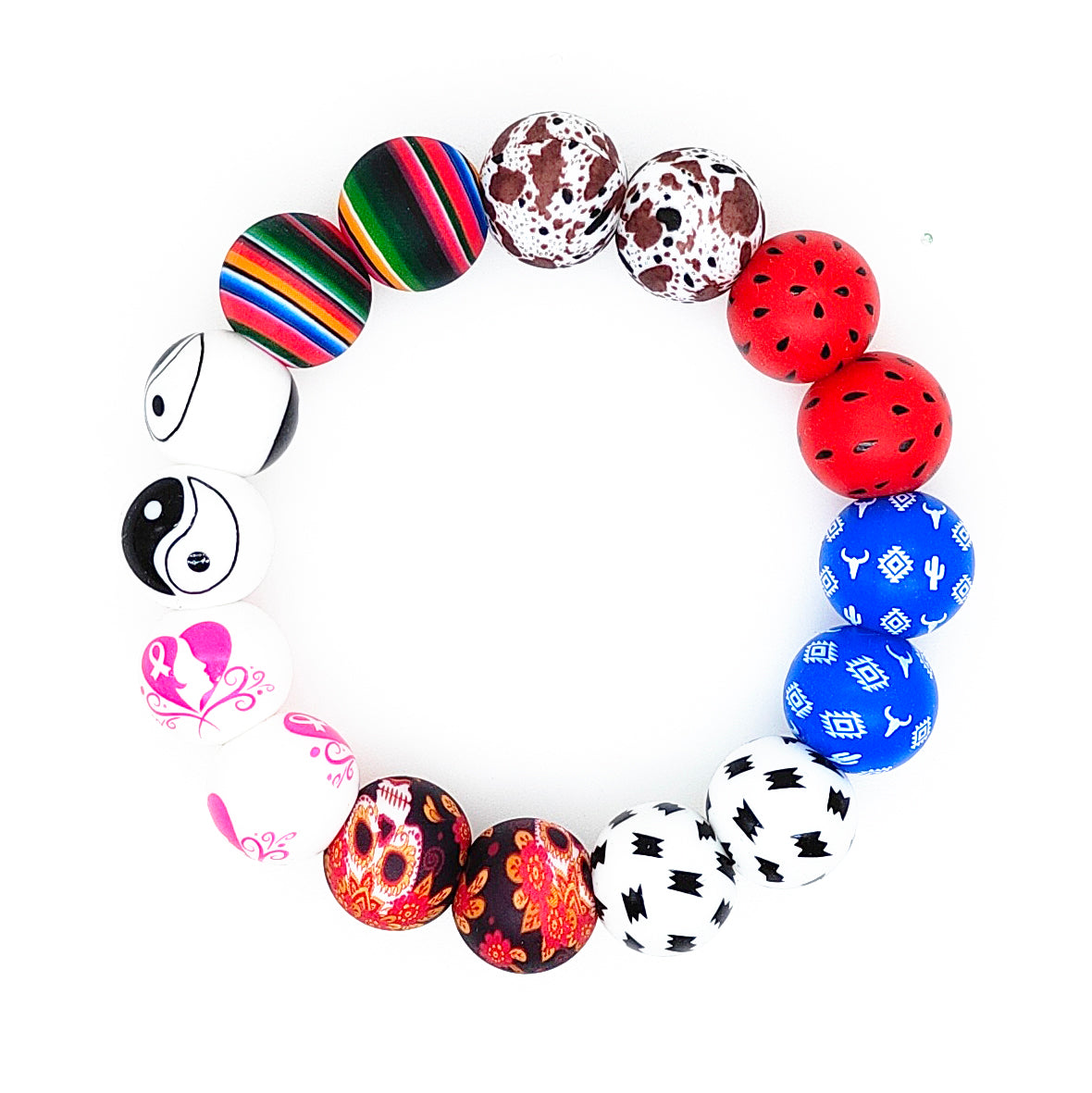 15mm Round Print Silicone Beads