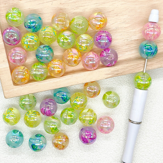 16mm Iridescent Butterfly Print Beads,Acrylic Gumball Beads