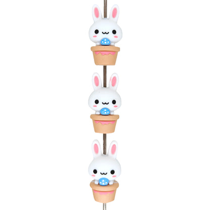 3D Cute Rabbit Potted Easter Silicone Focal Beads