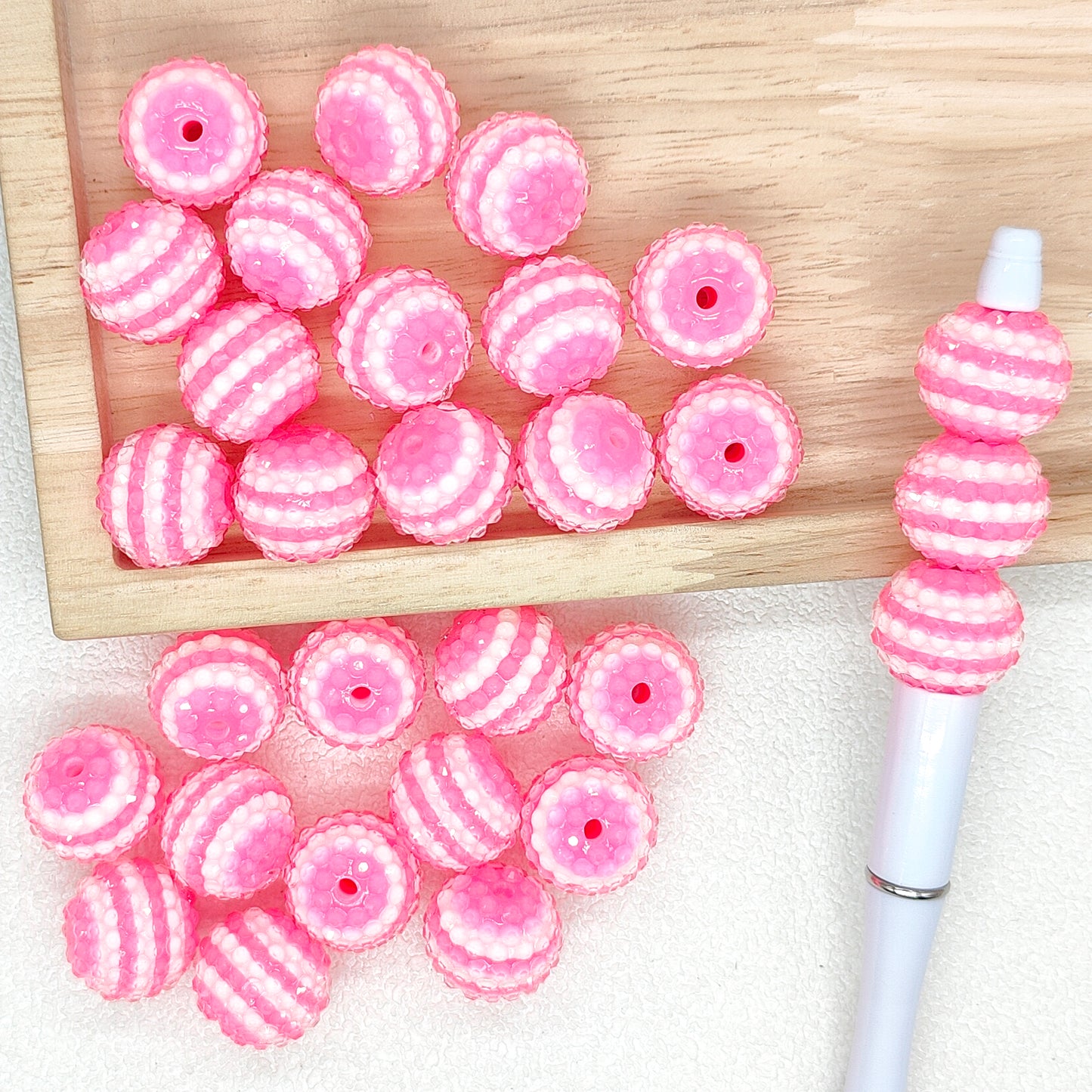 New 20mm Round Striped Clear Rhinestone Bubblegum Beads