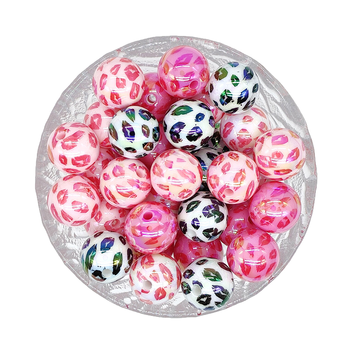 Mix 16mm Opal Kiss Print Bubblegum Acrylic Beads