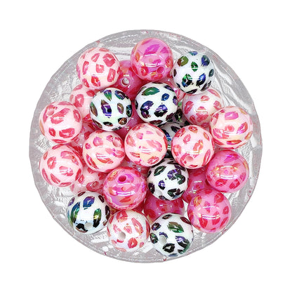 Mix 16mm Opal Kiss Print Bubblegum Acrylic Beads
