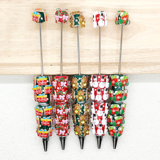 5Pcs Christmas Beadable Pen Set Bar Blank,Xmas Ballpoint Pen