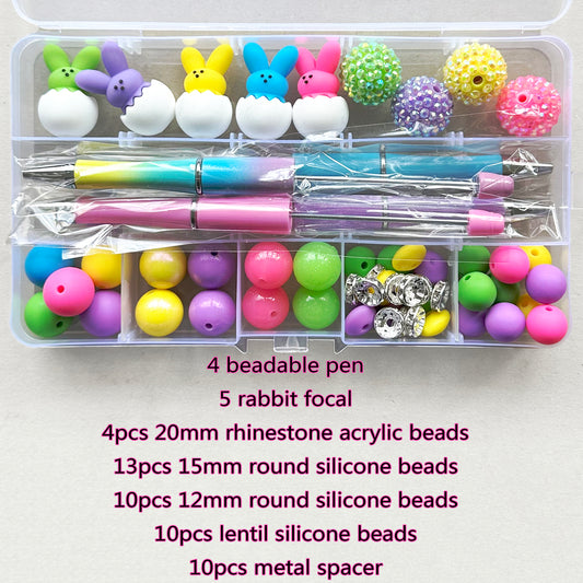 56Pcs Assorted Loose Bead Pen Kit,Rabbit Egg Bead,Focal Beads
