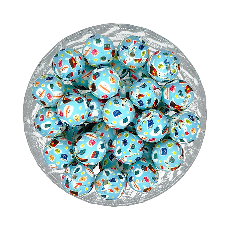 15mm New Round Print Silicone Beads