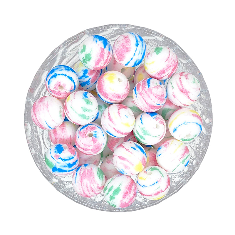 15mm New Round Print Silicone Beads