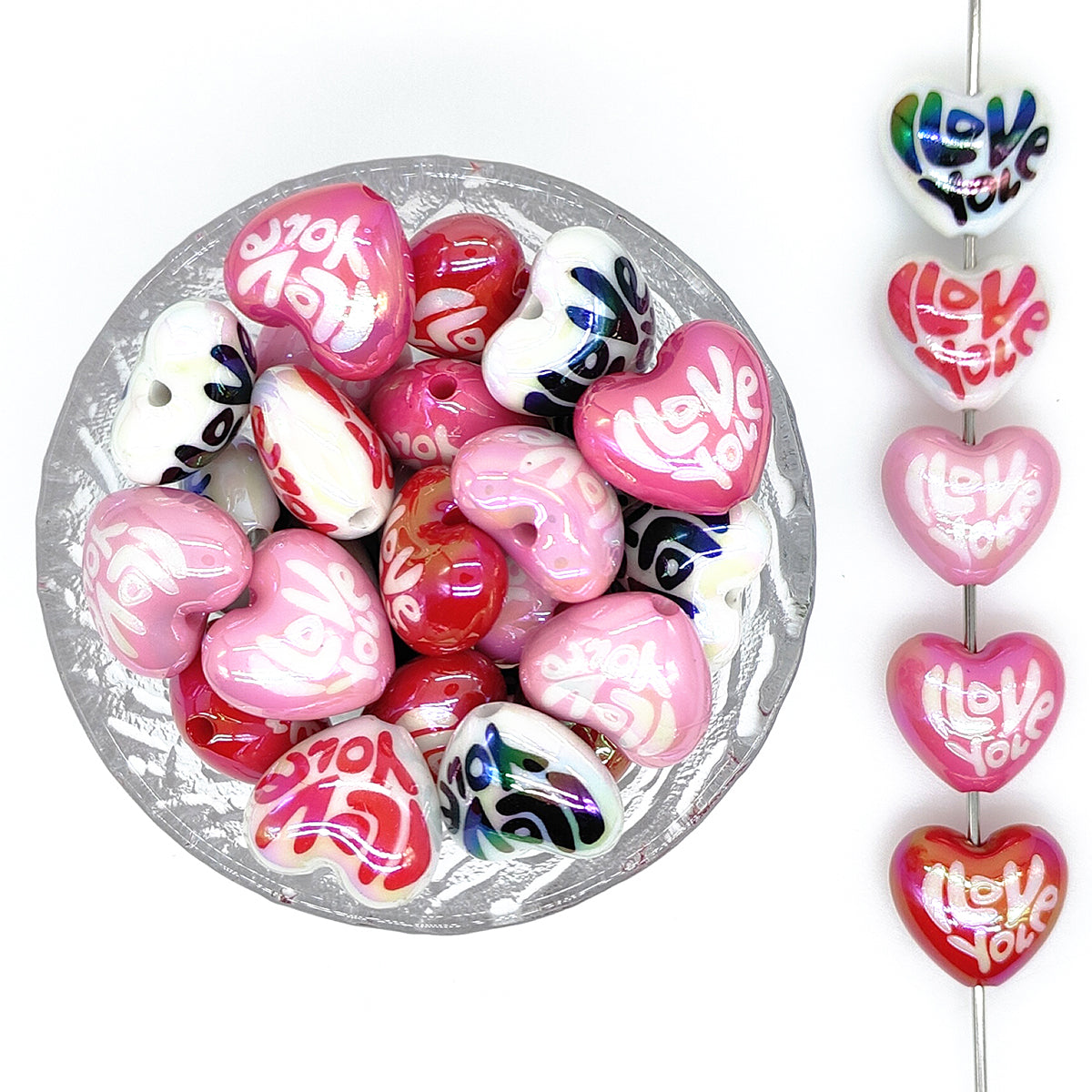 Mix I Love You Heart Shaped UV Acrylic Focal Beads