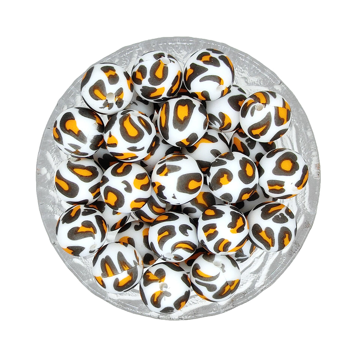 15mm Round Print Silicone Beads