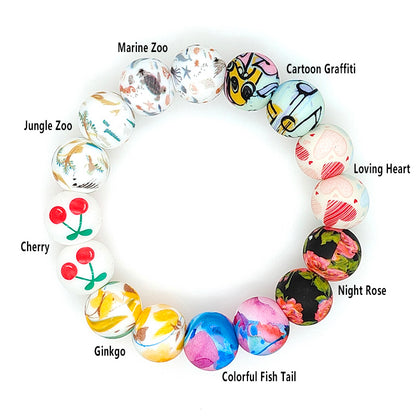 15mm New Round Print Silicone Beads