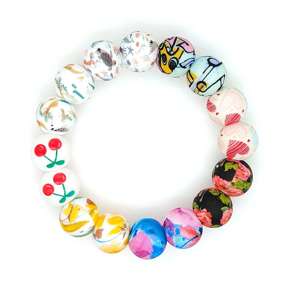 15mm New Round Print Silicone Beads