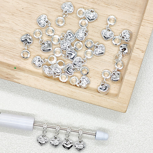 Heart Sliver Alloy Bail Beads,Beadable Dangle Charm Beads