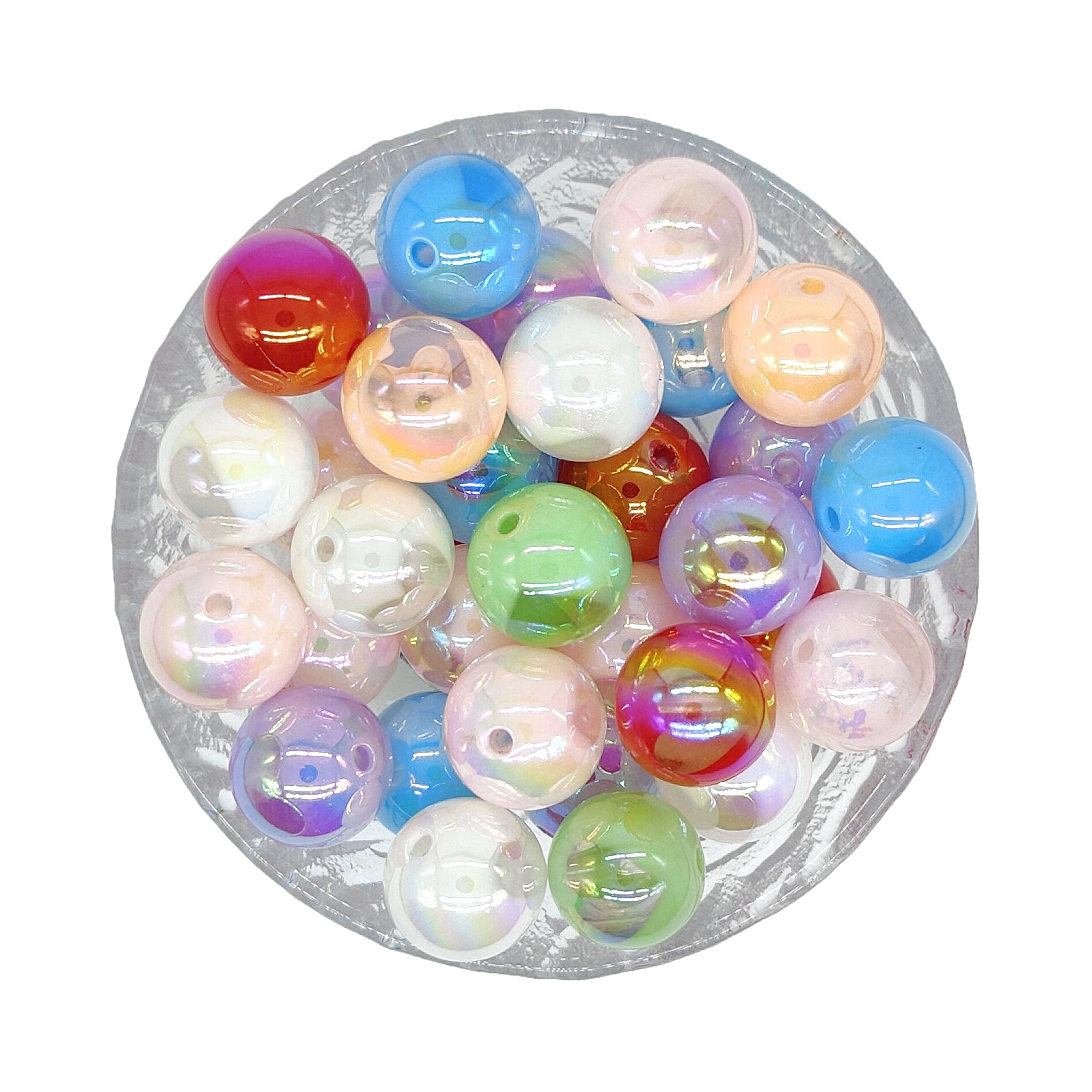 16mm UV Opal Coated Print Clear Heart Gumball Acrylic Beads