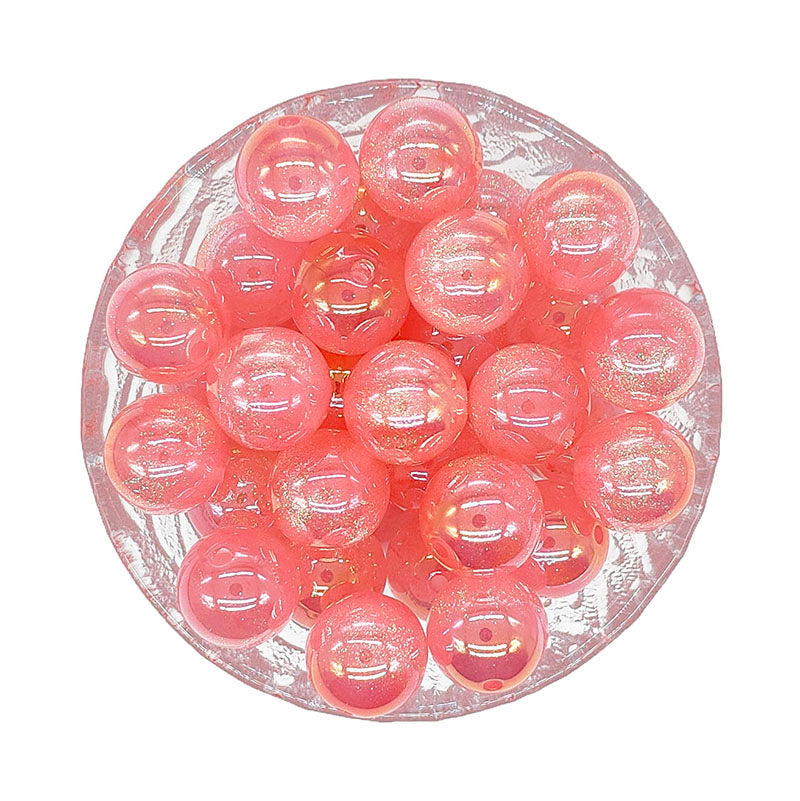 16mm Round Bubblegum Glitter Acrylic Beads