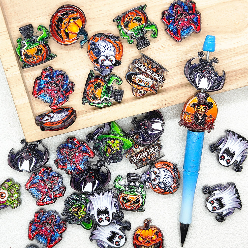 Assorted Halloween Spooky Pumpkin Bat Ghost Acrylic Beads
