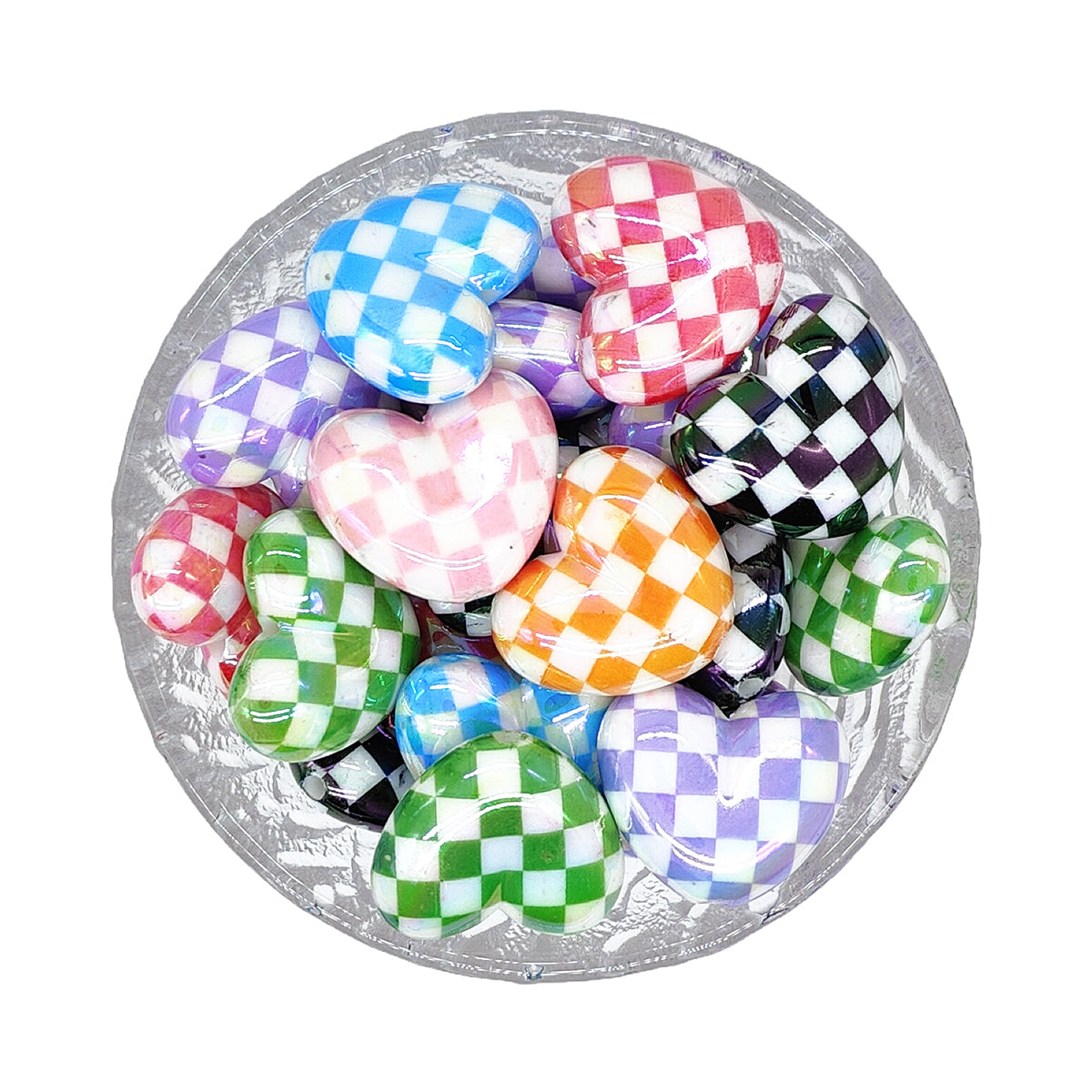Mix Plaid Heart Focal Acrylic Beads