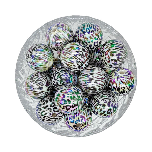 20mm Opal Gray Leopard Chunky Bubblegum Acrylic Beads