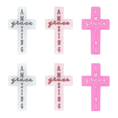 Amazing Grace Cross Glitter Silicone Focal Beads