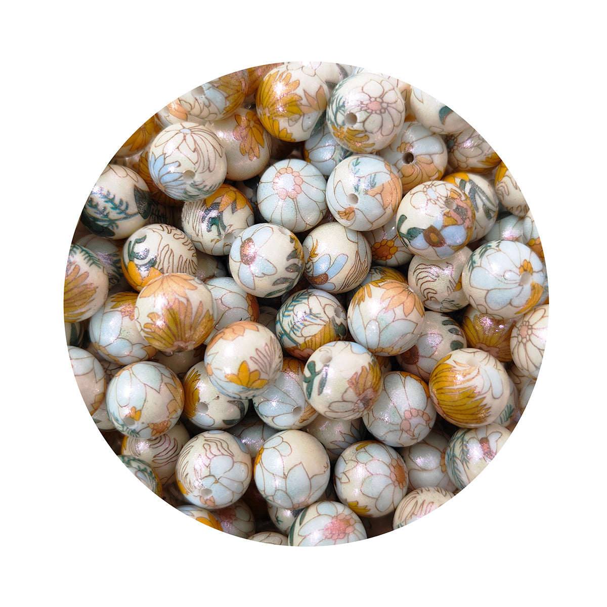 15mm Round Opal Print Silicone Beads