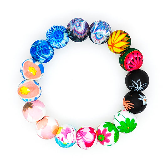 15mm Round Print Silicone Beads
