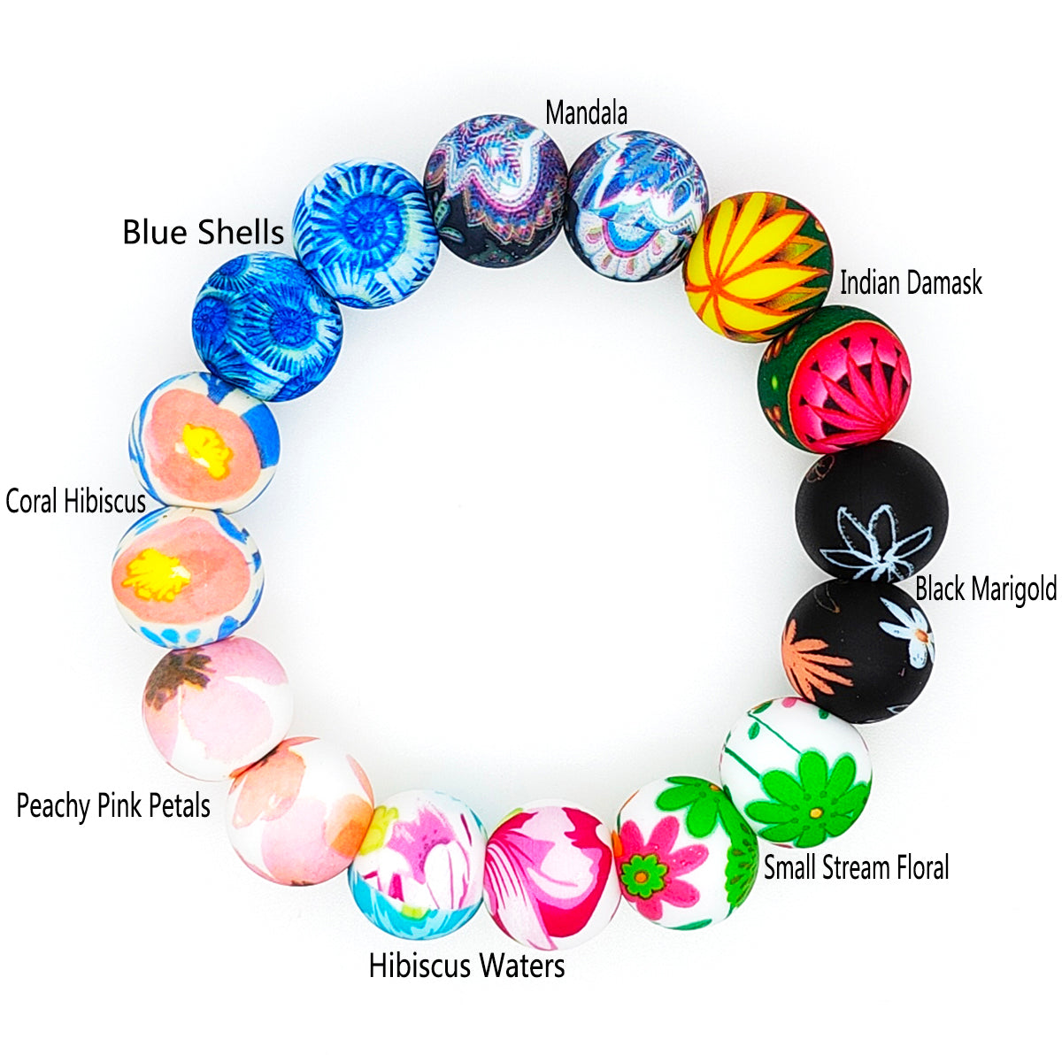 15mm Round Print Silicone Beads