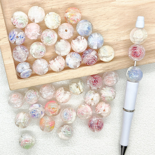 Flower Clear Resin Beads,16mm Acrylic Gumball Floral Beads