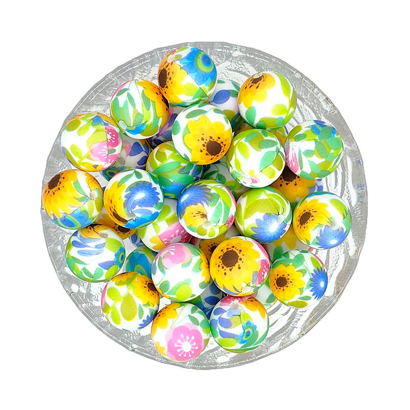15mm New Round Print Silicone Beads