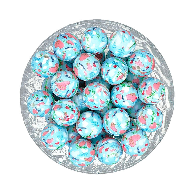 15mm New Round Print Silicone Beads