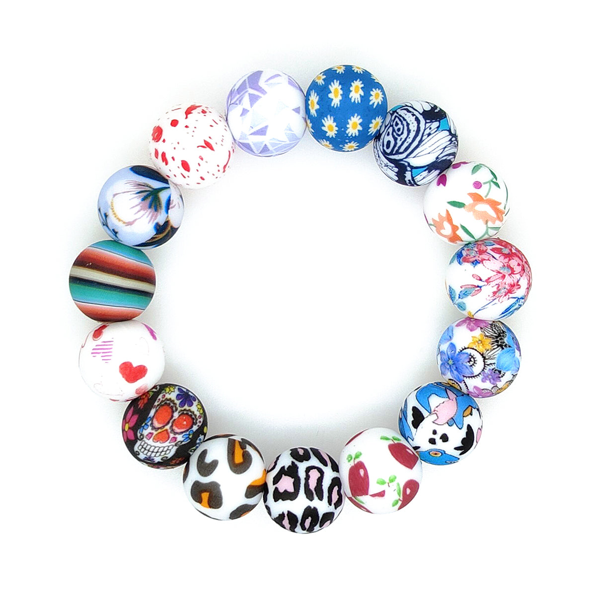 15mm Round Print Silicone Beads