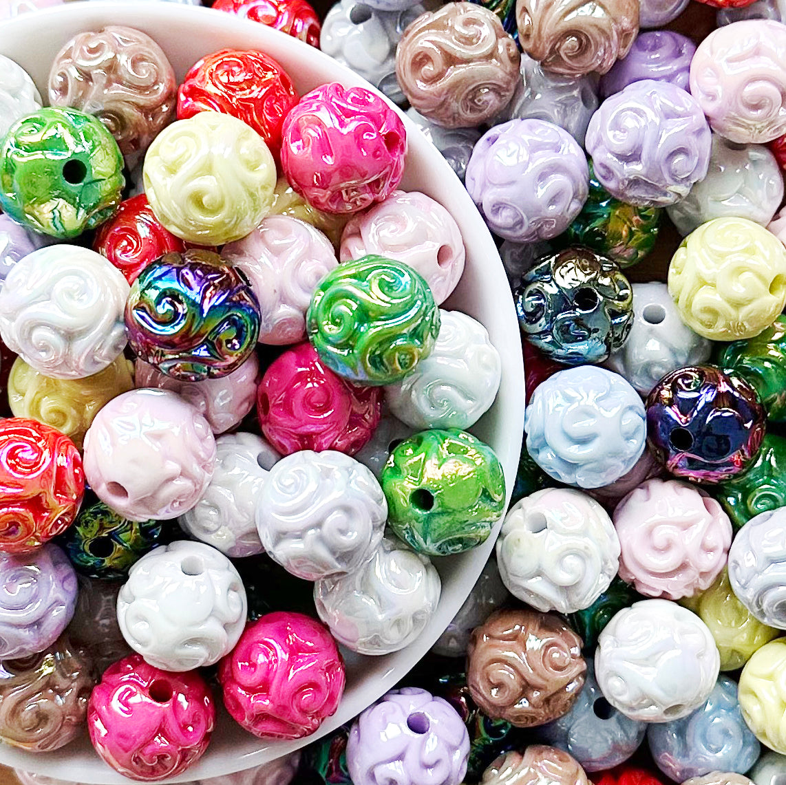UV Embossed Spiral 16mm Acrylic Beads