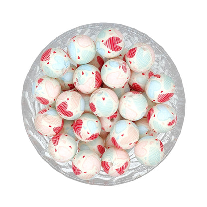 15mm New Round Print Silicone Beads