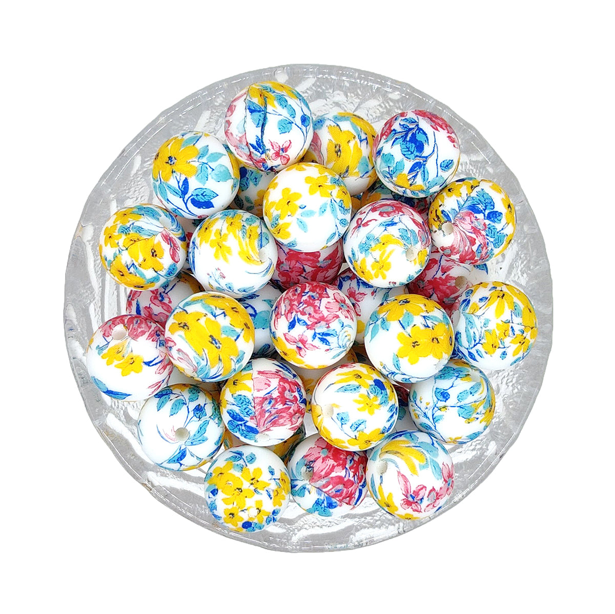 15mm Round Print Silicone Beads