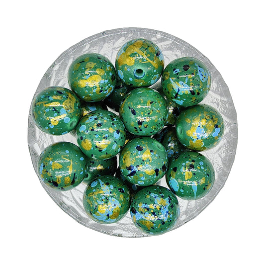 20mm Green Splash Print Chunky Bubblegum Acrylic Beads