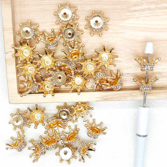 Bling Gold Crown Rhinestone Metal Bead Charm