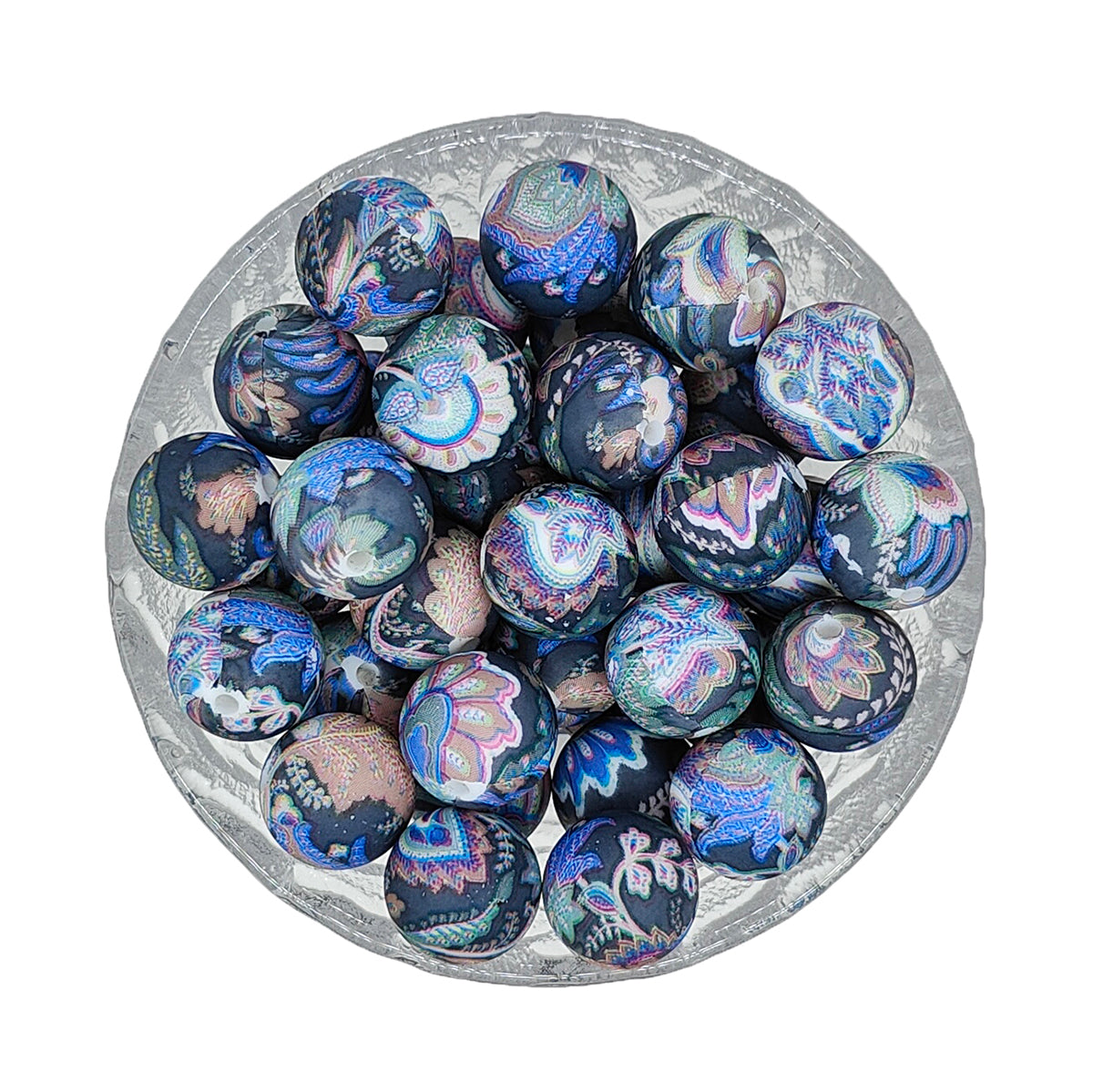 15mm Round Print Silicone Beads