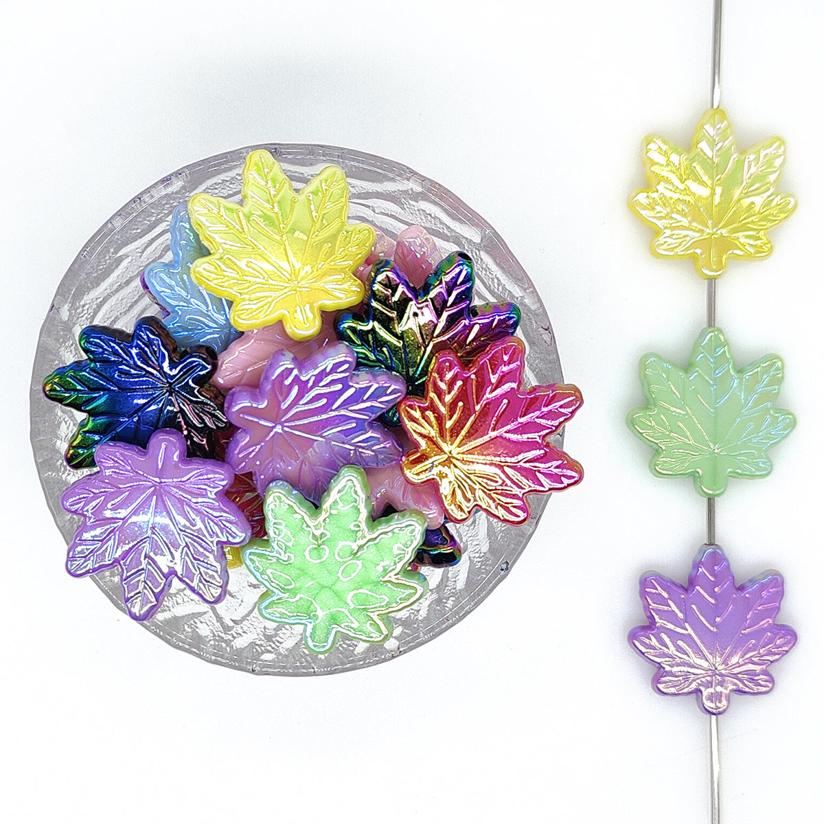 Mix Iridescent Acrylic Maple Leaf Focal Beads, Pen Beads
