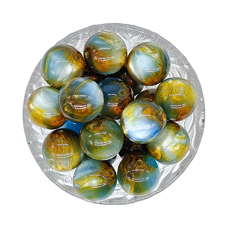 20mm Blue Gold Pearlescent Chunky Bubblegum Acrylic Beads