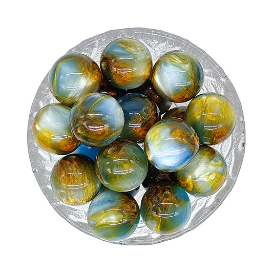 20mm Blue Gold Pearlescent Chunky Bubblegum Acrylic Beads
