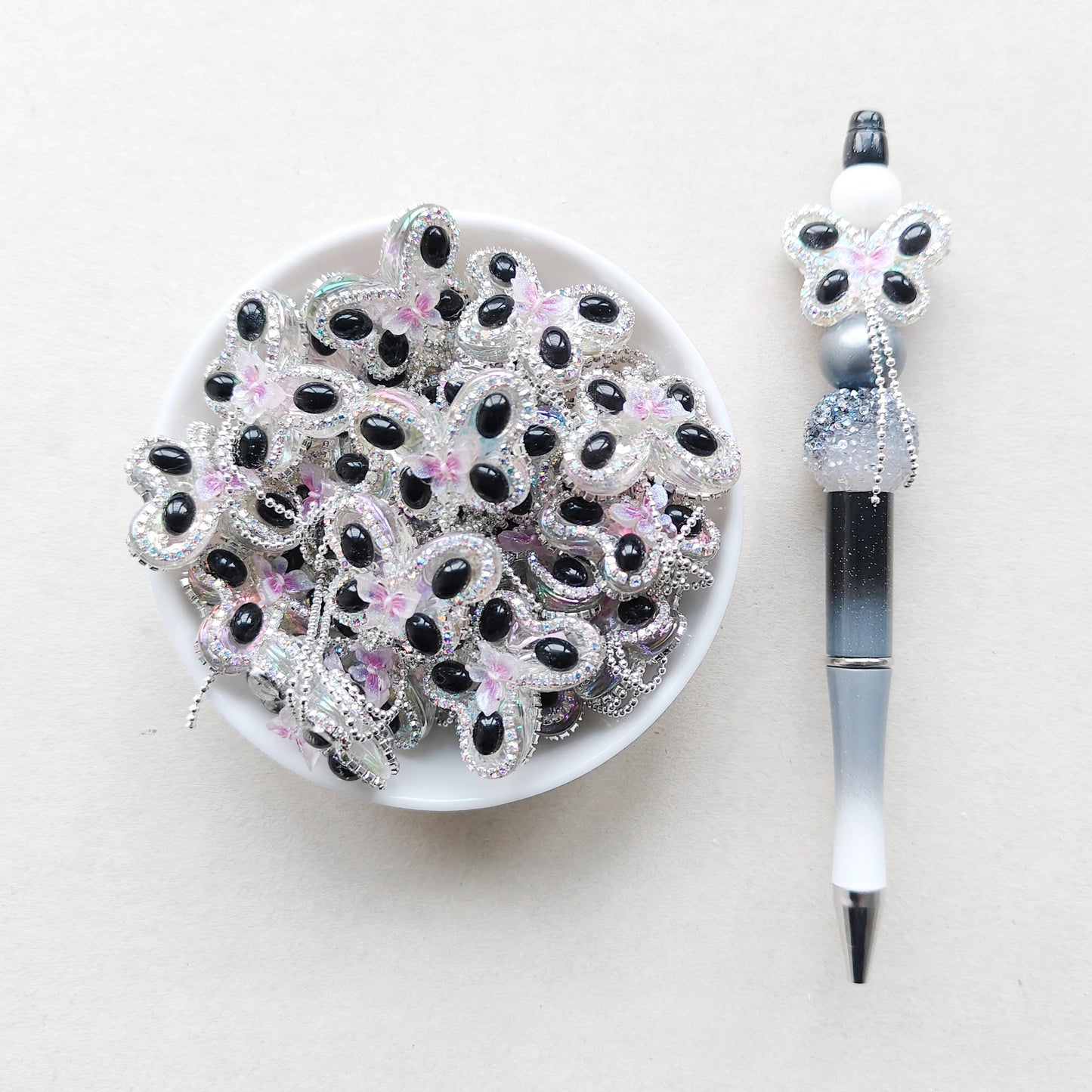 Sparkle Black Butterfly Dangle Beads For Pen