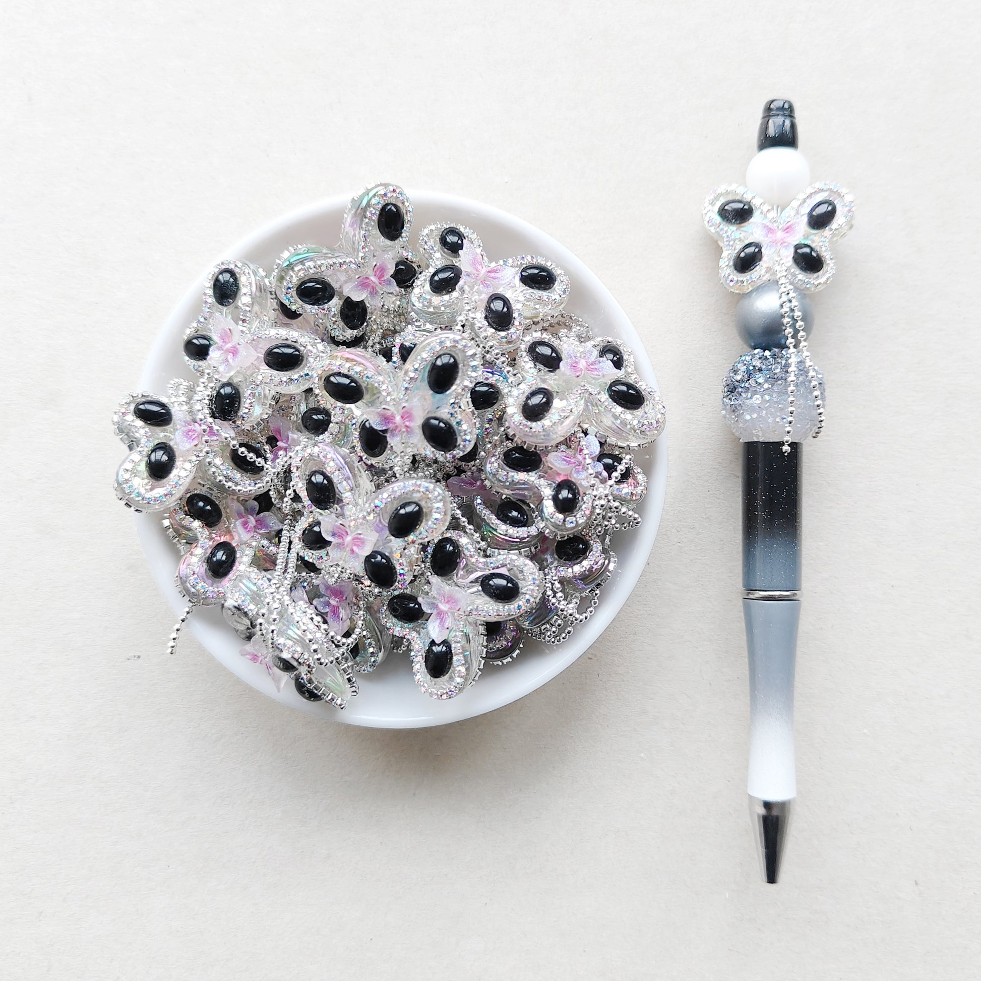 Sparkle Black Butterfly Dangle Beads For Pen