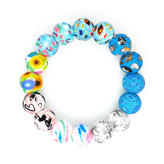 15mm New Round Print Silicone Beads