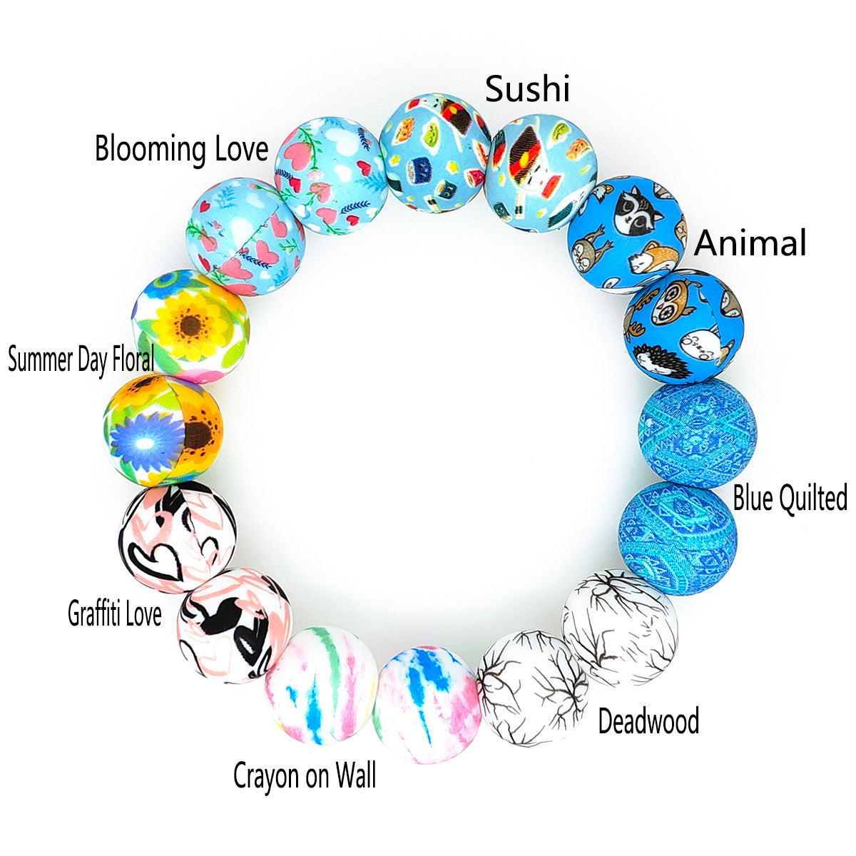 15mm New Round Print Silicone Beads