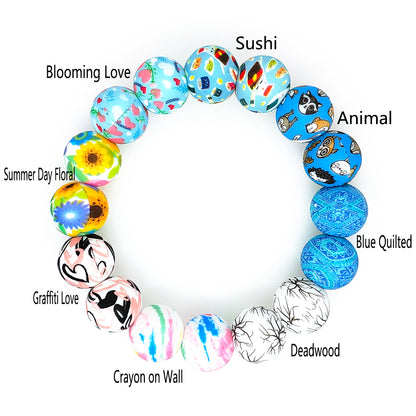 15mm New Round Print Silicone Beads