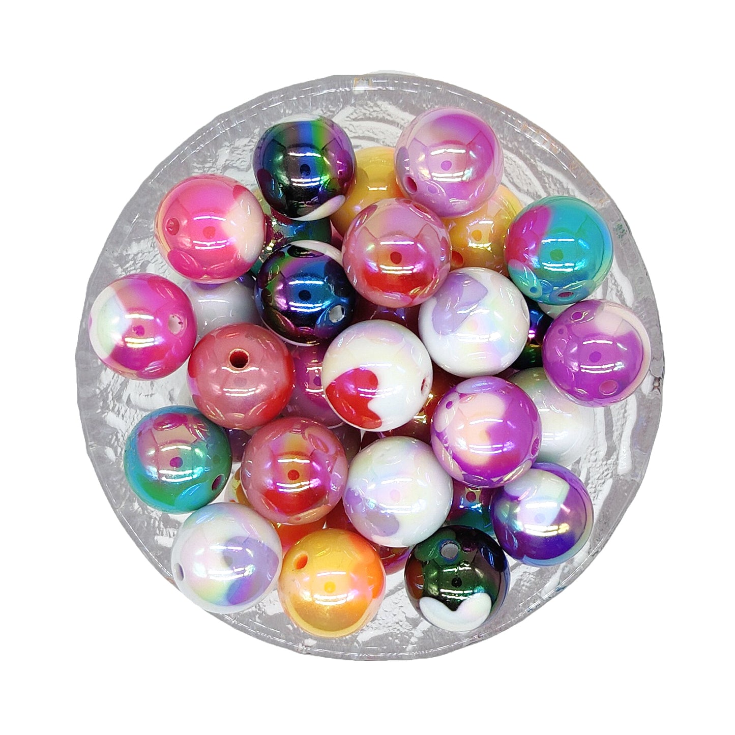 16mm UV Opal Coated Print Heart Gumball Acrylic Beads